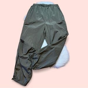 Nylon Elastic Waist Track Pants with Bungee Adjustable Ankles in Khaki Green